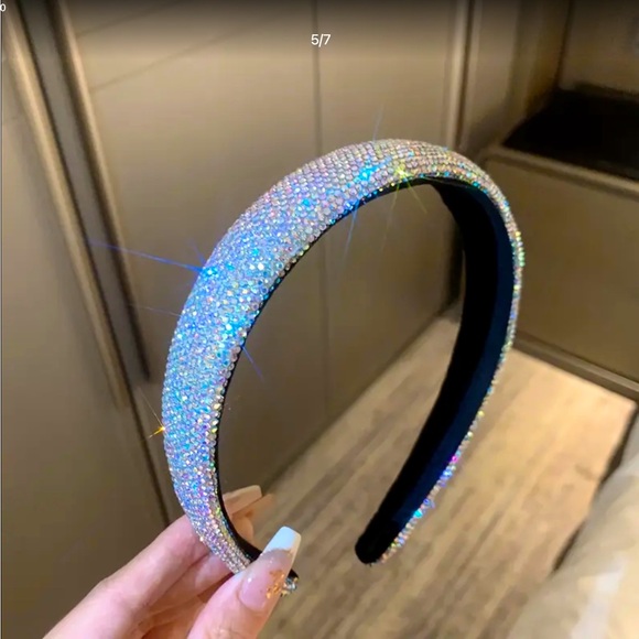 Diamond Headband Wide Padded AB Color Lots of Sparkle Luxury Bridesmaids - Picture 3 of 8